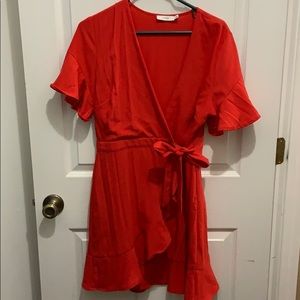 Red wrap dress